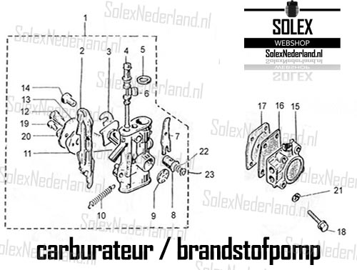 Exploded view Solex 3800 carburateur benzinepomp
