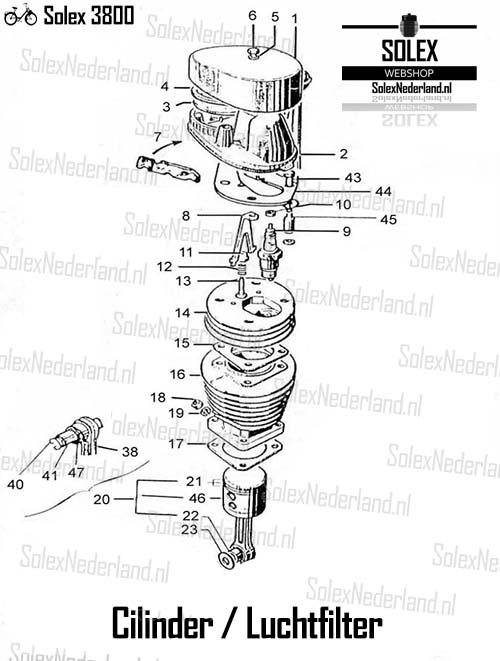 Solex 3800 onderdelen Cilinder Zuiger Luchtfilter